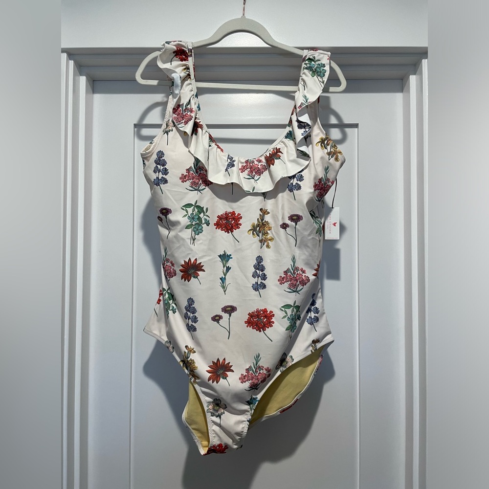 Pink Chicken White Floral Ruffle One-Piece Swimsuit
